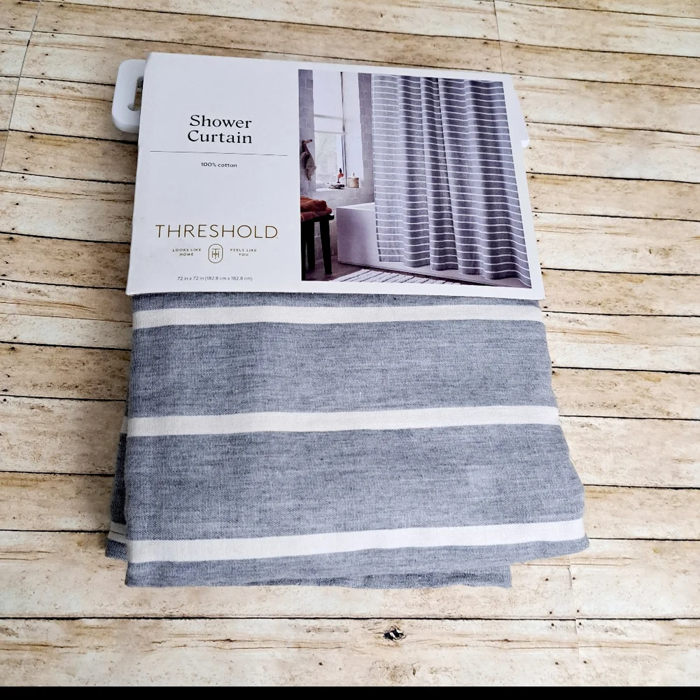 Threshold Gray Striped 100% Cotton Shower Curtain 72